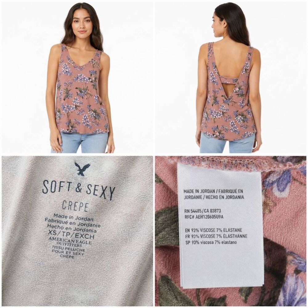 American Eagle XS Pink Floral Soft & Sexy Crepe Tank